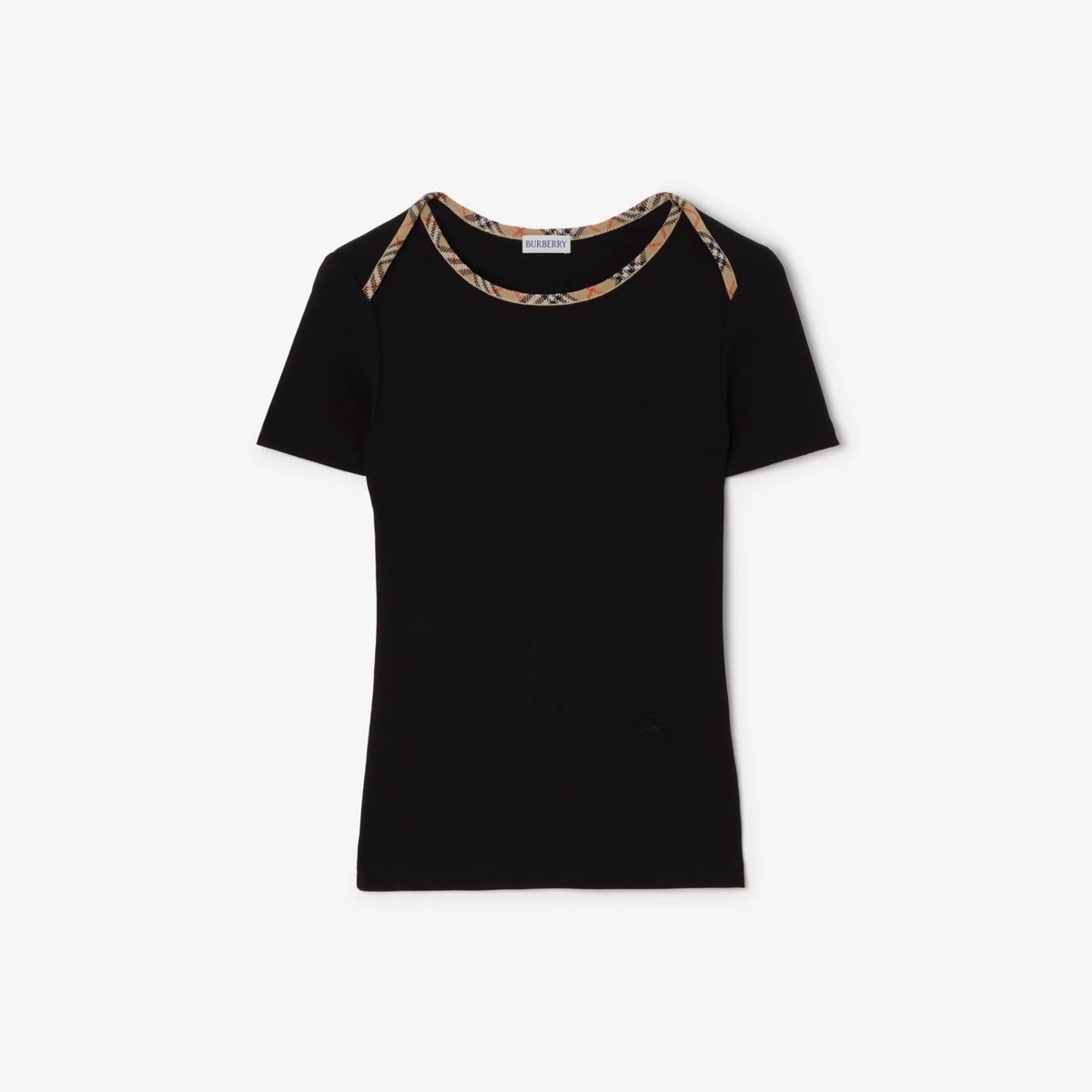 burberry check trim stretch cotton knit t-shirt